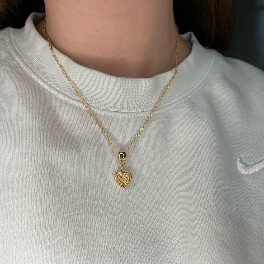 18in dainty gold textured heart pendant necklace textured chain